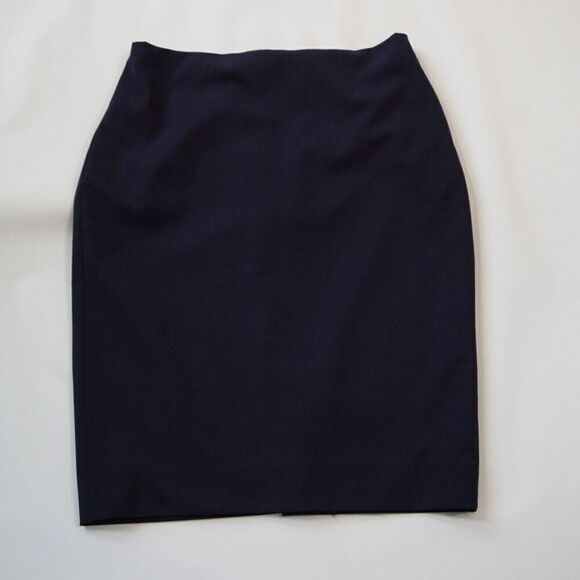 Navy Blue Skirt Women Sz 2 Cotton Linen Blend Lined Back Slit - Picture 1 of 4